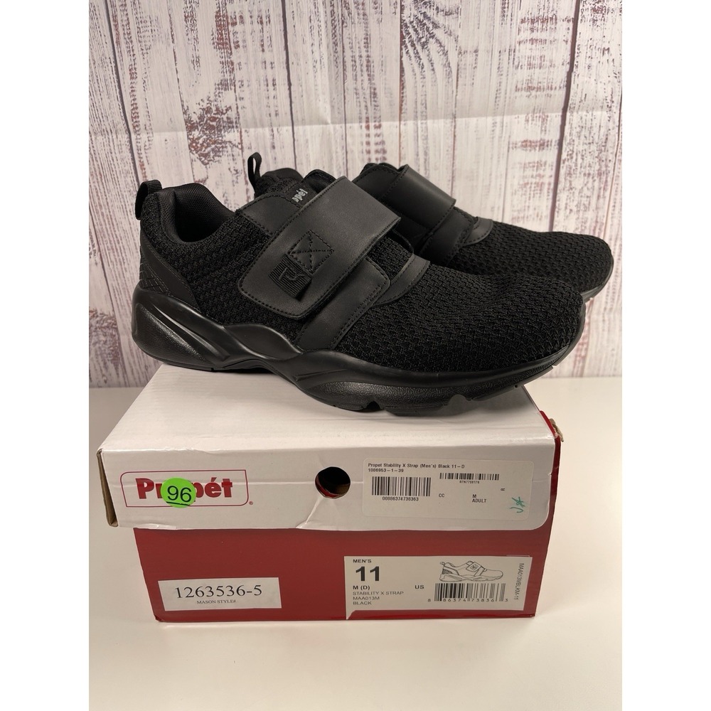 Propet Stability X Strap Mens 11 Black Sneakers